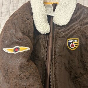Brown Aviator Jacket with Patches and Sherpa Collar